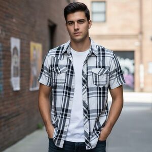 Micros Monochrome Plaid Casual Shirt